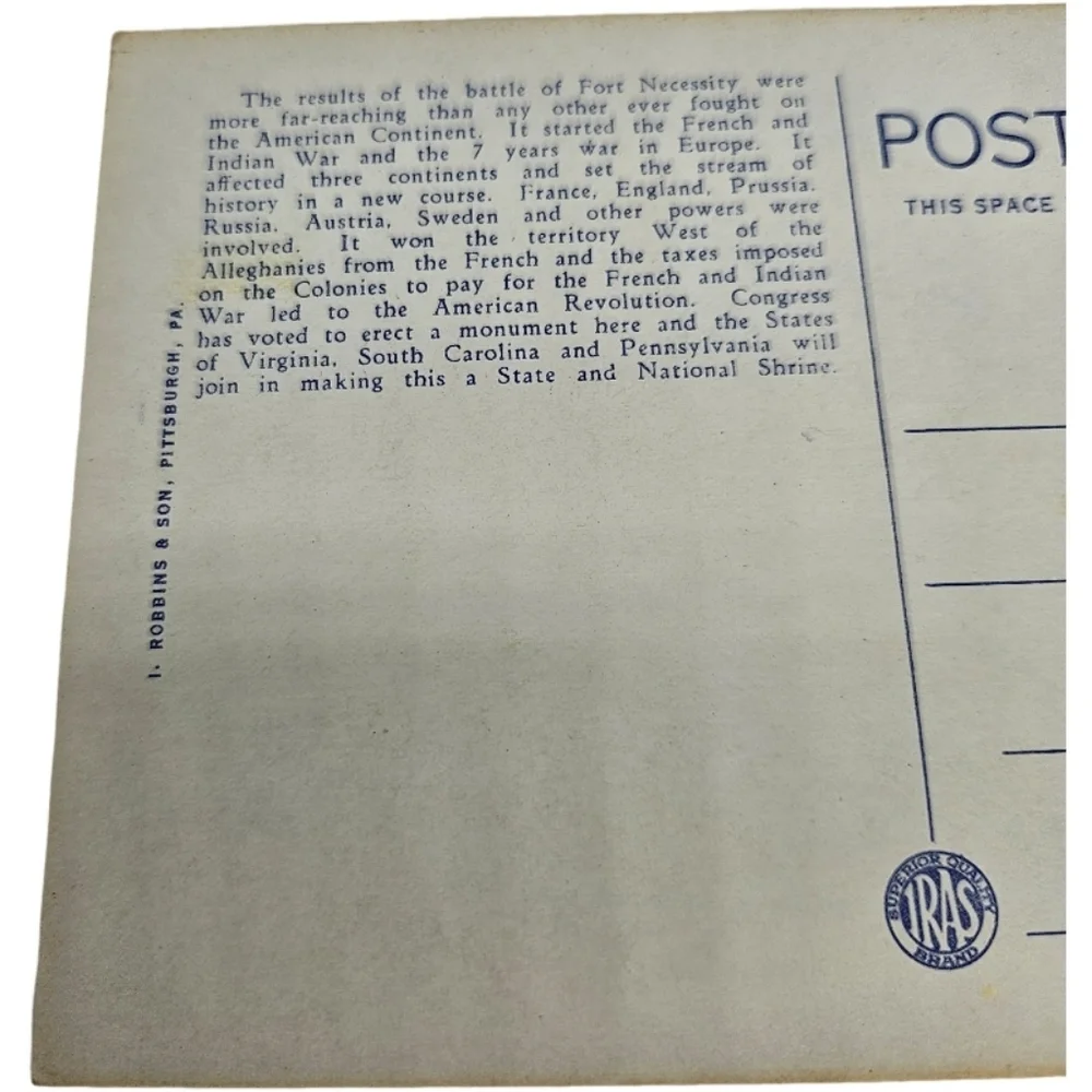 📬 Vintage Unused Postcard Fort Necessity PA